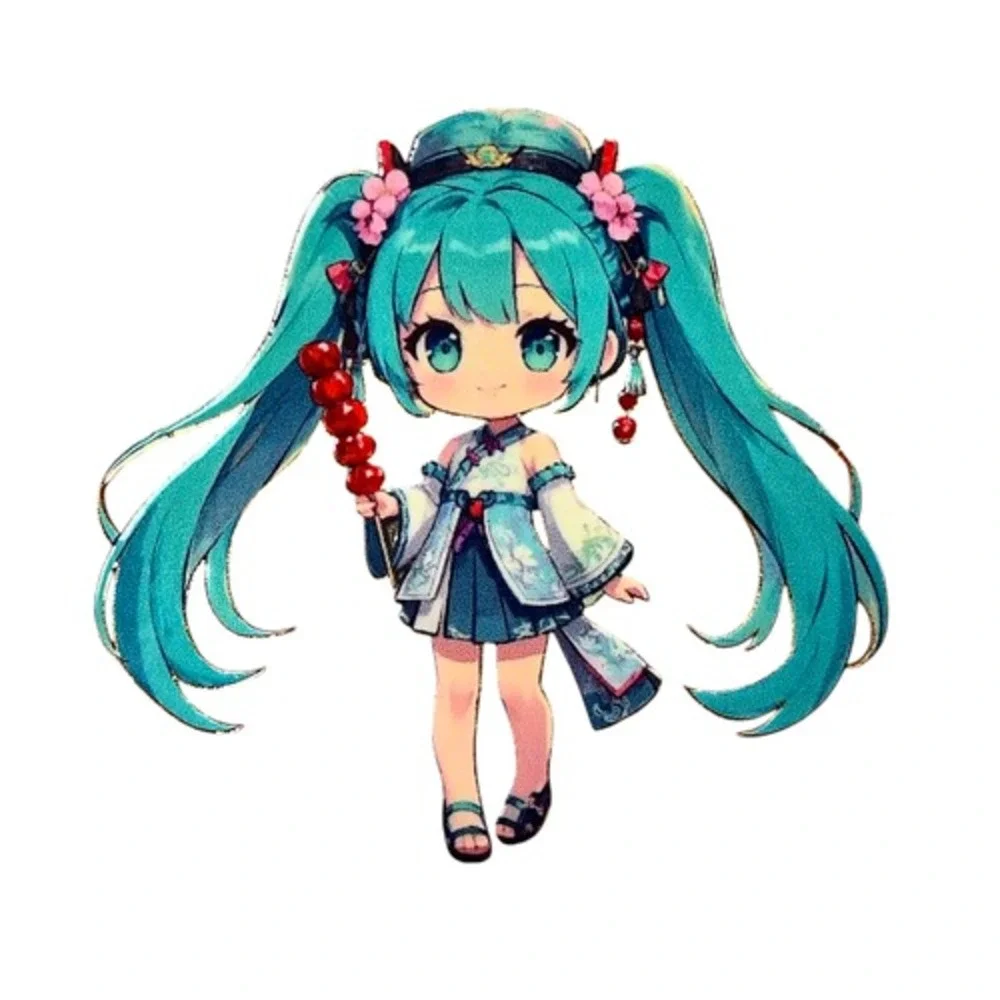Vocaloid Hatsune Miku w/ Floral Dress and Tanghulu Skewer Anime Enamel Pin